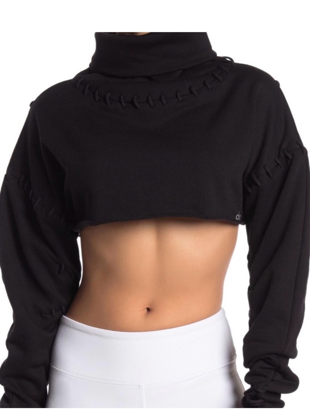 Alo Yoga Splice Long Sleeve Crop Top Black Mock Neck Small